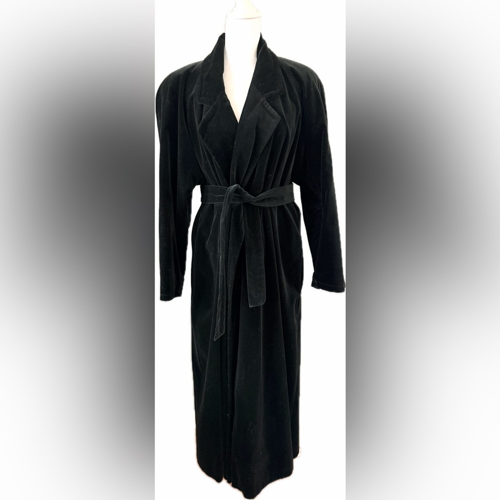 Vintage 1980s Portrait J.L. de Ball Velvet Duster Jacket w/Wrap Belt-Made in USA